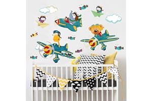 kina - R00036 Adesivi Murali Bambino Ecologici e Anallergici Soffice Effetto Tessuto Riposizionabile Viaggio Aeroplano Decorazione Muro Neonato Cameretta Asilo Nido Carta da Parati - Misura 100x30 cm