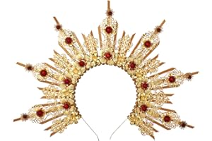 BPURB Diadema de diosa gótica dorada con halo de corona y pinchos con cremallera, diadema María para Halloween para mujer (dorado-2)