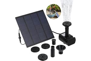 GOCHANGE 1,8 W Solarpumpe Teichpumpe, Springbrunnen Pumpe mit 4 Verschiedenen Düsen, Solar Wasserpumpe Fontäne Pumpe für Gartenteich Springbrunnen, 180L/h, Höhe 0,6m, 3M ultralange Kabell