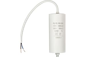 Invero Washing Machine Motor Capacitor 60.0uf - 450V Wired 250mm Cable - Dimensions: 50 x 119 mm - White