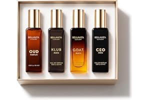 Bellavita Luxury Men's Gift Set with CEO Man, Klub, Oud & G.O.A.T. | Woody Citrus Spicy Aromatic Scent Profiles | Gift Set (4
