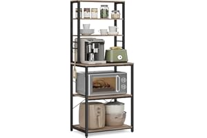 VASAGLE Scaffale Cucina, Mobile Cucina, Scaffale per Microonde, 6 Ripiani, 6 Ganci, Struttura in Acciaio, Stile Industriale, 40 x 60 x 167 cm, Greige Melange e Nero Inchiostro KKS024B02