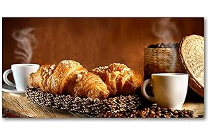 Tulup Impression sur verre100x50 cm Image Tableau Photo décorative panoramique pour la Cuisine et Le salon - Nourriture et Boissons - Petit Déjeuner - Brun