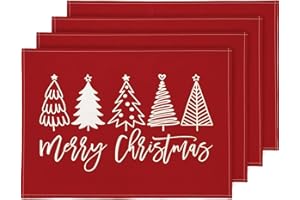 YCOLL Platzset Weihnachten 4er Set Weihnachtsdeko Tisch Tischsets Platzsets Abwaschbar Platzdeckchen Rot Weihnachtsuntersetzer für Drinnen und Draußen Esszimmer Party Dekoration 30x45cm