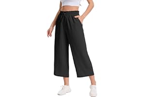 WUWUSKY Damen 3/4 Culotte Hose Leichte Sommerhose mit Taschen | Atmungsaktives Stoff Caprihose für Damen