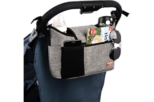 HOMLYNN Kinderwagen-Organizer, universelle Kinderwagen-Aufbewahrungstasche mit 2 isolierten Getränkehaltern und Schultergurt, kann als Handtasche für Babyzubehör verwendet werden (grau)