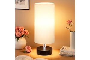Seealle Table Lamp, Small Bedside Lamps for Bedroom, Minimalist Table Lamps for Living Room with White Linen Shade, Bed Lamp Side Lamp for Reading Room, Kids Room,Office, Dorm