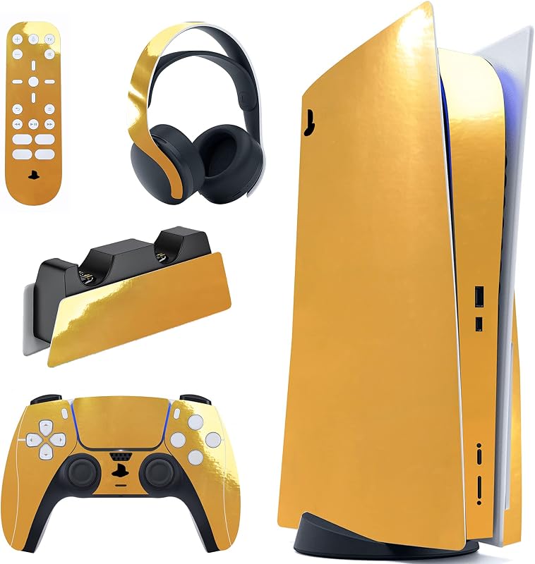 PlayVital for ps5 Skin - Disc Edition Full Set Vinyl Decal Sticker, Cover Skin Accessories for ps5 Controller & Charging Station & Headset & Media Remote - Black