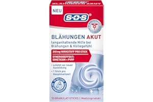 ‎SOS SOS Blähungen Akut – 10 To-go-Sticks mit Simeticon & PVPP – Mundlöslich mit Erdbeergeschmack – Unterstützung bei Blähungen & Völlegefühl – Praktisches Format für unterwegs