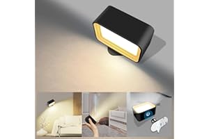 ‎BELLALICHT Kabellose LED Wandleuchte Innen, Wiederaufladbar Akku Nachtlicht Magnethalterung Wandlichter leselicht Dimmbar Touch 5 Helligkeitsstufen 3 Farbmodi 360° drehbare für Schlafzimmer (Schwarz-A)