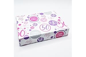 PARTY ANGELS 2 Sheets 50th Birthday Wrapping Paper Age 50 Birthday Gift Wrap Female PINK, LILAC and WHITE (PA)
