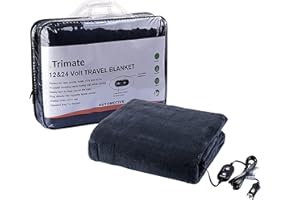 Trimate Electric Car Heating Blanket Plush 3 Heat Settings, Auto Shutoff, Washable, 55 X 40, Plugs into Cars 12v and Truc’s 24v Outlet, Great for Cold Weather, Tailgating, Emergency Kits, Charcoal