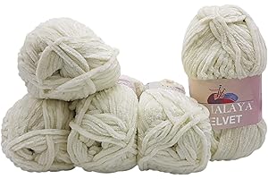 ILKADIM 5 x 100 Gramm Himalaya Velvet Micro-Polyester Strickwolle, Babywolle samtig 500 Gramm Wolle (ecru 90008)