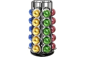 Xfanscafe Support de capsules de café pour 30 dosettes Nespresso Vertuo, support de dosettes de café pour dosettes Vertuoline, design rotatif, support de rangement pour 30 dosettes, noir