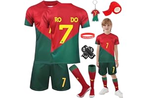 Heartsking Kids Football kit, Home Away Soccer Jerseys Football Kits for Kids Boys Girls Training Shirts Shorts Socks Guard Plate Keychain Bracelets and Bandages, Gifts for Children