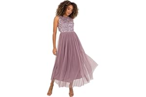 Maya Deluxe Sukienka druhny Kobiety Maya Deluxe Midaxi Dress For Women Ladies Sleeveless Sequins High Empire Waist Tulle Embellished For Wedding Guest Ball (1 w zestawie)