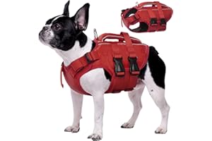 Kuoser Hunde Schwimmweste für Kleine, Mittel, Große Hunde - Verstellbar & Ripstop Mit Rettungsgriff, Hoher Schwimmfähigkeit - Haustier Lebensretter Welpen Badeanzüge für Strand - Rot M