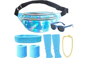 YADODO 80s Fancy Dress for Women Blue 80s Accessories for Women Neon Bumbags for Ladies/Girls/Kids 80 s Fancy Dress Women 80’s Fanny Pack with Leg Warmers for Women 80s Sweat Bands Wristbands 1980s Waist Bag