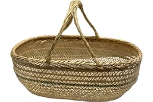 Peosaard Panier tissé, Panier en Bambou Panier de récolte de Grande capacité Naturelle Panier tissé Pastoral Panier Portable avec poignée pour Jardin de Pique-Nique, Panier de Pique-Nique