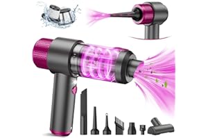 Lambluefly 4-en-1 Aspirateur Voiture Puissant sans Fil, 15KPA Mini Aspirateur a Main sans Fil, Double Système de Filtration, Lumière LED, pour Souffleur Air Comprimé Nettoyage PC, Bureau & Voiture
