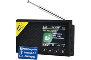 QEEKADA Radio Dab, Portatile Radio con Bluetooth, Dab Plus Radios Pequeña Recargable,Reloj de Alarma Dual, Temporizador de Apagado, 40 Estaciones Preestablecidas, Pantalla Grande a Color de 2,4"