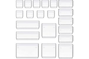 UHAPEER Organizer Cassetti 20 Pezzi, Organizza Frigorifero Trasparente, Plastic Portaoggetti da Scrivania Cassetto, Impilabili Organizzatore Divisori, per Ufficio Scrivania Cosmetici Cucina bagno