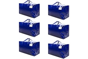 VENO 102 Liter Große Aufbewahrungstasche mit Deckel, Strapazierfähige Griffe und Reißverschlüssen für Umzug, Kleideraufbewahrung, Hausbedarf, wasserabweisend (Blau, 6er-Pack)