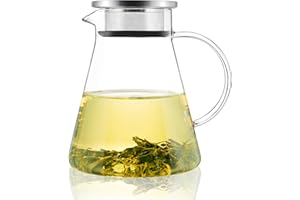 CNGLASS 1.2L Glass Teapot Stovetop Safe, Clear One-Touch Tea Kettle with Filter Lid, Blooming and Loose Leaf Tea Maker Set
