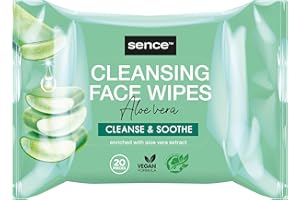 Sence Aloe Vera Gesichtsreinigung Tücher mit Zitronensäure, Vitamin A, Vitamin C und Panthenol, Vegan Face Care Facial Cleansing Wipes Beauty Skincare, Kosmetik Make Up Entferner (3 x 20Stk)