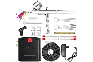 Powate 42 PSI Aérographe Multifonction à Double Action avec Compresseur pour la Peinture Ensembles d'aérographes Portables pour la Décoration de Gâteaux, Maquillage et Artisanat, Conception des Ongles