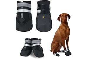NeuWee Scarpe per Cani, 4 Pezzi scarpe per cani impermeabili con cinturini riflettenti, Suola antiscivolo Protezioni per zampe Stivali per Cani (Nero, XXL)