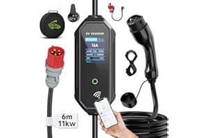 AFYEEV 6M Cargador Coche Eléctrico 11kW, Cargador EV Tipo 2, Cargadores para Vehículos Eléctricos, Corriente Ajustable 8A-16A, CEE de 5Pines, IEC 62196-2, IP65