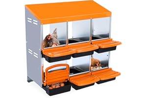 AFFINITYFURN 6-Compartment Heavy Duty Chicken Nesting Box | Automatic Roll-Away Egg Collection System | Galvanized Steel Wall Mount or Stand Hen Laying Box (Orange, 6 Holes)