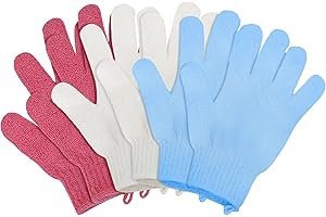 LAFEFE 6Pcs Exfoliating Gloves - Bamboo Shower Gloves - Bath and Body Exfoliator Mitts - Scrubs Away Ingrown Hair and Dead Skin - for Shower, Spa and Massage Cell Remover Loofah - White, Red, Blue