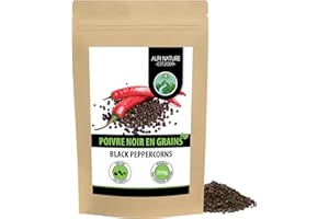 Alpi Nature Poivre Noir 250g, Grains de Poivre Entiers pour la Cuisine, Piper Nigrum