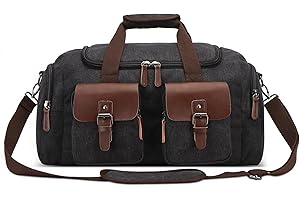 DEEVORCA Vintage Uomo Borsone da Viaggio a Mano 50L Grande Borsone da Weekend La Notte pour Sportiva Vacanza All'aperto Campeggio Casuale Borsa a Tracolla Tela Elegante Uomo Borsa Tote Nero