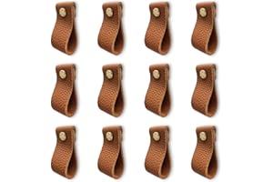 DOXILA - Tiradores de piel para muebles - 12 tiradores de piel para muebles, tiradores vintage de armarios de cuero, tiradores de armario de cocina, tiradores de baño - armarios (Marrón)