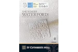 SAUNDERS WATER FORD SERIES ST CUTHBERTS MILL Saunders Waterford, Papel de acuarela para bellas artes, Duro, 300gsm, Bloc pegado por los 4 lados, 9x12, Blanco, 20 hojas