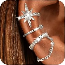 BVLAGIDA 3 Pezzi Ear Cuff per Donna Non Piercing Orecchio Cartilagine Helix Cuff Orecchini Piercing Finti Orecchini Senza Buco Donna Oro Earcuff Set con Scatola Regalo