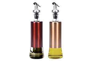 REGAL TRUNK & CO. Regal Trunk Oil and Vinegar Dispenser Bottles - Set of 2, 29x7.5 cm - Glass Oil Bottles for Kitchen - Stainless Steel Container - Modern Kitchen Essentials - Convenient Storage - 300 ml, (Orange-Red)