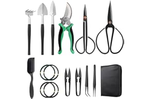 eROOSY Bonsai Gartengeräte, Bonsai Werkzeug, Gartengeräte Set 15 in 1 inkl. Mini Garten Handwerkzeuge