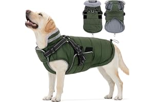 ASENKU Hundemantel Winter für Kleine, Mittel & Grosse Hunde, Hundemantel mit Geschirr Wasserdicht Winddichtes Reflektierender, Warme Hundejacke Mit Brustgurt Winterjacken & Wintermäntel für Hunde L