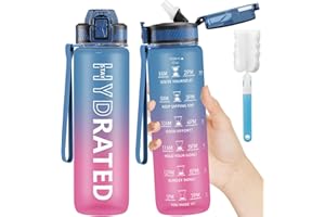 QLUR Water Bottle with Straw, 1L Drinks Bottle with Time Markings-Tritan BPA Free-Sports Water Bottle Leakproof with Lock Cover, Motivational Water Bottles for Gym, Hiking, Fitness, Yoga (1 Bottle)