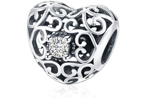 HMILYDYK, charm a forma di cuore in argento sterling con cristalli Swarovski Elements, compatibile con braccialetti Pandora