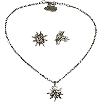 Alpenflüstern Trachtenschmuck-Set - Samt-Kropfband & Edelweiß Ohrhänger | Dirndl Schmuck In Schwarz/Creme