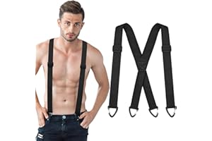 beueyfr Men's Braces, X Back Suspenders with 4 Strong Clips, Black Men Trousers for Heavy Duty Business Wedding