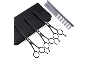 Dream Reach Professional 7.0'' Dog Grooming Kit - Curved and Straight Scissors, Thinning Shears With Comb - Pet Hair Trimming 3pcs Set for Dogs and Cats