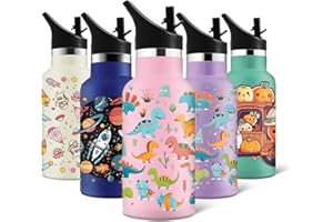 HoneyHolly Gourde Isotherme Enfant, 350ml sans BPA, Gourde, avec Paille, Gourde Sport, Double Paroi Bouteille Isotherme Anti-Fuite, 18/8 Acier Inoxydable, Gourde INOX pour Enfant, École, Sport, Yoga