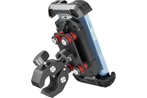 tounee Soporte para teléfono de Motocicleta - Doble Amortiguador de Vibraciones, Clip de Manillar sin Herramientas y Cierre Seguro para iPhone 16/15 Pro MAX y teléfonos de 4.7 a 6.7" - Negro