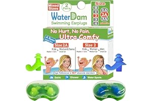 WaterDam Tappi per le orecchie da nuoto, ultra comodi, impermeabili, per prevenire le orecchie del nuotatore (misura 2A+2: bambini e adolescenti, orecchie medie da donna, per orecchie piccole, colore